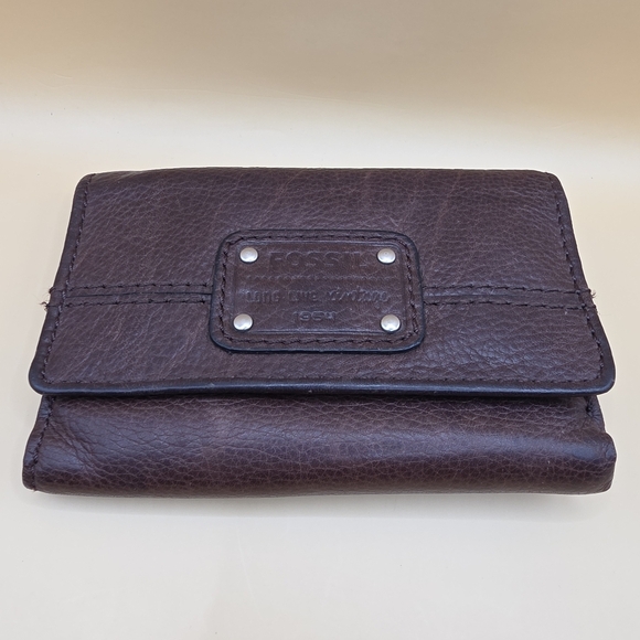 Fossil Handbags - Fossil Long Live Vintage 1954 Trifold Wallet Women's Leather Dark Brown